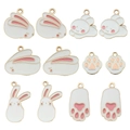 DIY jewelry charms set featuring white rabbits and pink paw enamel pendants with gold edges - Mixed Styles Enamel Easter Rabbit (SN1041)