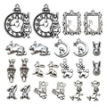 Vintage silver alloy rabbit and clock charm pendants for DIY jewelry and keychains - Mix 22pcs Antique Silver Easter Rabbit Set (SN619)