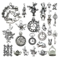Set of 24 antique silver rabbit and clock charms for DIY jewelry making kits - Mix 44pcs Antique Silver Alice Rabbit Set (M77)