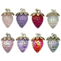 DIY strawberry charms in pink purple and red with gold leaf accents for jewelry making - Stereo Big Strawberry Mix Set (SN1201)