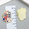 Golden 4th of July enamel charms with USA flag pattern and size measurement reference - USA Flag Independence Day Letter Plaque (23112)