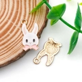 DIY alloy rabbit pendant with white enamel and pink bow detail for jewelry making - Pink Long Ear Bow Tie Rabbit (18831)