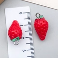 DIY red strawberry charms in KC gold with green leaf details and silver metal ring - Red Resin Stereo Small Strawberry (17067)