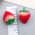 Red resin strawberry charms with leaf detail and metal rings, 2.5cm size reference - Large Red Resin Stereo Strawberry (19696)