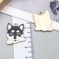 DIY husky alloy pendant with black and white drip oil finish and gold metal back - Black Corgi (23303)
