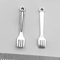 Antique silver fork pendant for DIY jewelry making with realistic engraved texture - Fork (8839)
