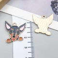 Cartoon Doberman dog enamel charm with gold finish and black brown pink details - Gray Chihuahua (23304)