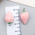 Pink resin strawberry pendant charms with silver loops and green leaves, 2.5cm size - Pink Resin Stereo Strawberry (23147)
