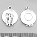 Vintage silver alloy cutlery charms for DIY jewelry making with fork knife and spoon design - Plate with Knife Fork and Spoon (8840)