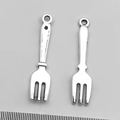 Vintage style antique silver fork charm for jewelry making with circular hanging loop - Tool Fork (11231)