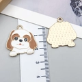 Cartoon dog puppy alloy enamel pendant in white and brown with golden metal back - White Cavalier (23305)