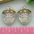 Pink iridescent strawberry charms with gold leaves for DIY jewelry making accessories - Transparent Iridescent Strawberry (21811)