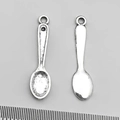 Set of two vintage silver alloy spoon pendants for DIY jewelry making and crafts - Tool Spoon A (11253)