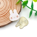 DIY rabbit charm pendant in white alloy enamel with a golden textured back design - White Rabbit Head (13920)
