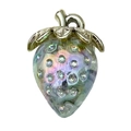 Iridescent strawberry resin pendant charm with silver leaf cap and hanging loop hook - Blue Transparent Iridescent Strawberry (22940)