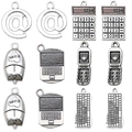 Antique silver technology charms set featuring calculator and laptop for DIY jewelry - Mixed Mouse Keyboard Computer Learning Supplies (SN1058)