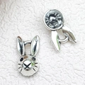 Silver retro bunny rabbit charms with long ears and dual-side metal finish details - Antique Silver Rabbit Head (5887)
