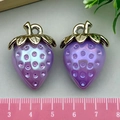 Pair of iridescent purple strawberry alloy pendants with gold-tone leaf and metal loop - Purple Iridescent Solid Large Strawberry (21815)