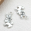 Retro silver rabbit charm pendants with floral detail for DIY jewelry and accessories - Antique Silver Small Rabbit (7284)