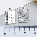 Silver rectangular alloy pendants with math equation and textured back for DIY jewelry - Rectangular Draft Book Style (12156)