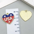 USA flag heart-shaped alloy pendant with enamel finish for DIY jewelry making - Independence Day Heart USA (23130)