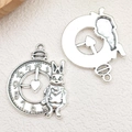 Vintage silver alloy rabbit and clock charms for DIY Alice Wonderland jewelry making - Antique Silver Rabbit Clock (8286)