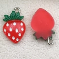 Cute resin strawberry charm for DIY keychains featuring red finish and white polka dots - Red Resin Strawberry (17060)