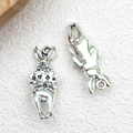 Vintage silver rabbit charm holding poker cards for DIY keychain jewelry making - Antique Silver Rabbit Playing Cards (8338)