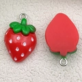 Cute resin strawberry pendant charms with green leaf detail and silver rings for DIY jewelry - Red Resin Strawberry (17064)
