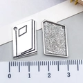 Silver book shaped DIY alloy charm for jewelry making shown with measurement ruler - Book Style (12159)