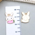 Cartoon white bunny alloy pendant with pink carrot and gold textured back - White Enamel Bunny Style (17506)