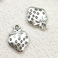 Pair of vintage silver strawberry charms for DIY jewelry making with leaf detail - Antique Silver Strawberry Pendant (18636)