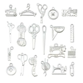 Set van 20 zilveren zinklegering naai-bedeltjes met naaimachine, schaar en knopen - 20 stuks Gemengde Helder Zilver Naaiserie (SN915)