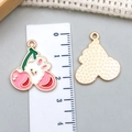 Cute alloy cherry rabbit charms with pink enamel finish and golden metal backing - Pink Enamel Cherry Bunny Style (23083)