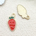 Realistic red strawberry resin charm with gold-plated metal back for DIY jewelry making - Drip Oil Strawberry (11928)