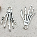 Vintage silver skeleton hand charm for DIY jewelry with small skull detail and fashion engraving - Skeleton Hand (3619)