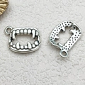 Silver vampire fangs alloy pendant charm with detailed front and textured back - Vampire Teeth (5321)