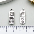 Silver retro calculator pendants with bear and heart patterns for DIY jewelry making - Flip Phone Style (15859)