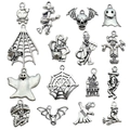 15-delige Halloween bedeltjes set in antiek zilver met schedel en geest voor DIY sieraden - Gemengde 15-delige Antiek Zilveren Set (SN52)