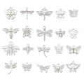 Set de 20 colgantes de insectos en aleación de plata con abejas y mariposas para joyería DIY - Plata Brillante Mariposa 20 Estilos (SN849)