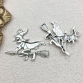 Antique silver witch on broom pendant for DIY Halloween jewelry making and crafts - Witch (7688) / 1 Piece/Pack (32x38mm) / Antique Silver
