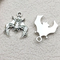 Antique silver bat charms for DIY jewelry making with detailed metal texture and hanging loop - Small Halloween Bat (B297) / 1 Piece (17x20mm) / Antique Silver