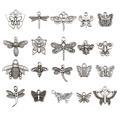20 dijes de aleación plata antigua de insectos con mariposas, abejas y libélulas para DIY - Plata Antigua Mariposa 20 Estilos (SN845)
