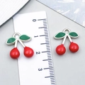 Coppia di ciondoli a ciliegia rossa in smalto e lega d'argento per gioielli fai da te - Forma di Ciliegia (21935)