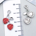 Ciondoli a ciliegia in argento con strass rossi e retro a cuore per gioielli fai-da-te - Forma di Ciliegia (23455)
