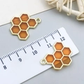 Golden honeycomb DIY pendant with amber resin inlay for jewelry making projects - Double Sided Orange Bee Honeycomb (13955)