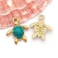 Détail de pendentifs tortues de mer en émail vert et finition dorée pour bijoux - Tortue d'Océan Émail Bleu (T3044)