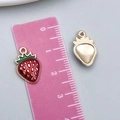 Red strawberry enamel alloy pendant charm with golden back for jewelry making - 1Pc Burgundy Enamel Strawberry (10849)