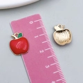 Red apple charm for DIY jewelry with gold metal edges and green leaf detail - 1Pc Red Enamel Apple (10851)