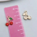 Red enamel and gold cherry fruit pendants for DIY jewelry making and earring crafts - 1Pc Red Enamel Single-Sided Small Cherry (11052)